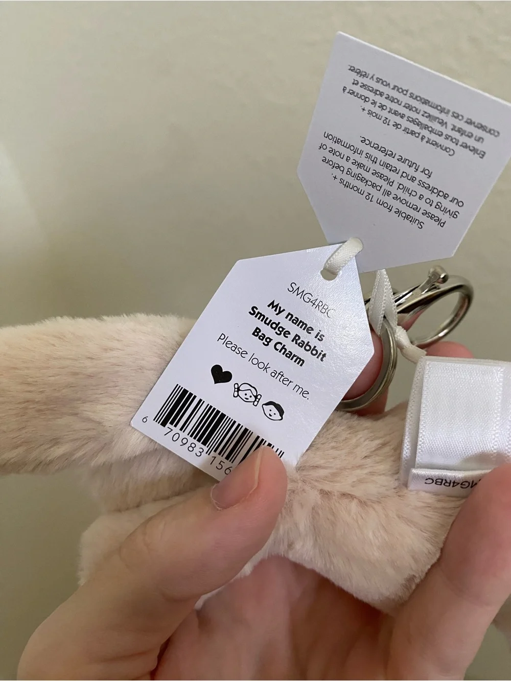 Jellycat Smudge Rabbit Bag Charm